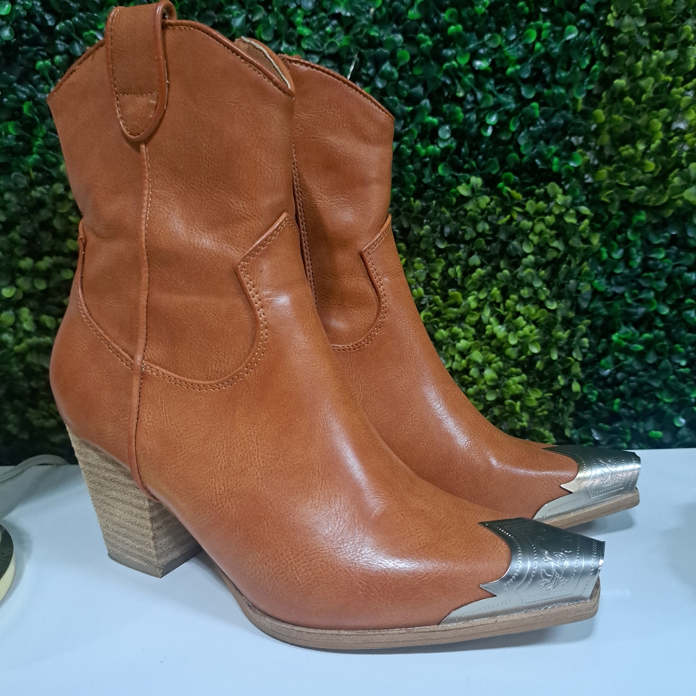 Brown Leather Ankle Boots with Silver Accents
